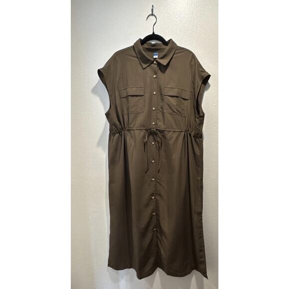 Old Navy Dresses & Skirts - Old Navy Maternity Women’s Size XL Button Front Shirt Dress Olive Green Slits